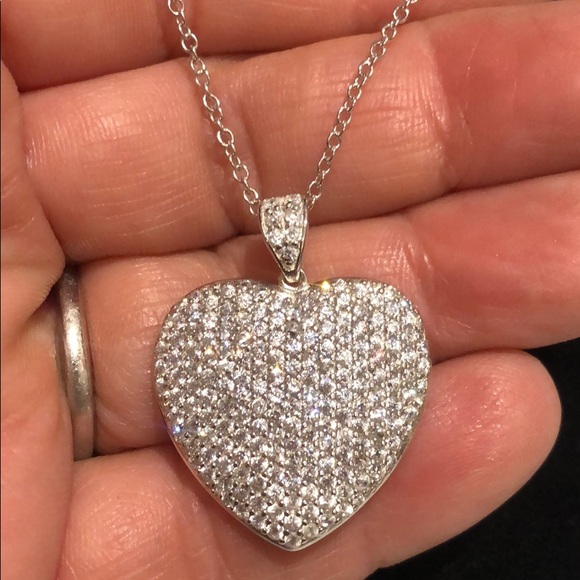 Slightly Puffed Large Micro Pavé Sterling Heart